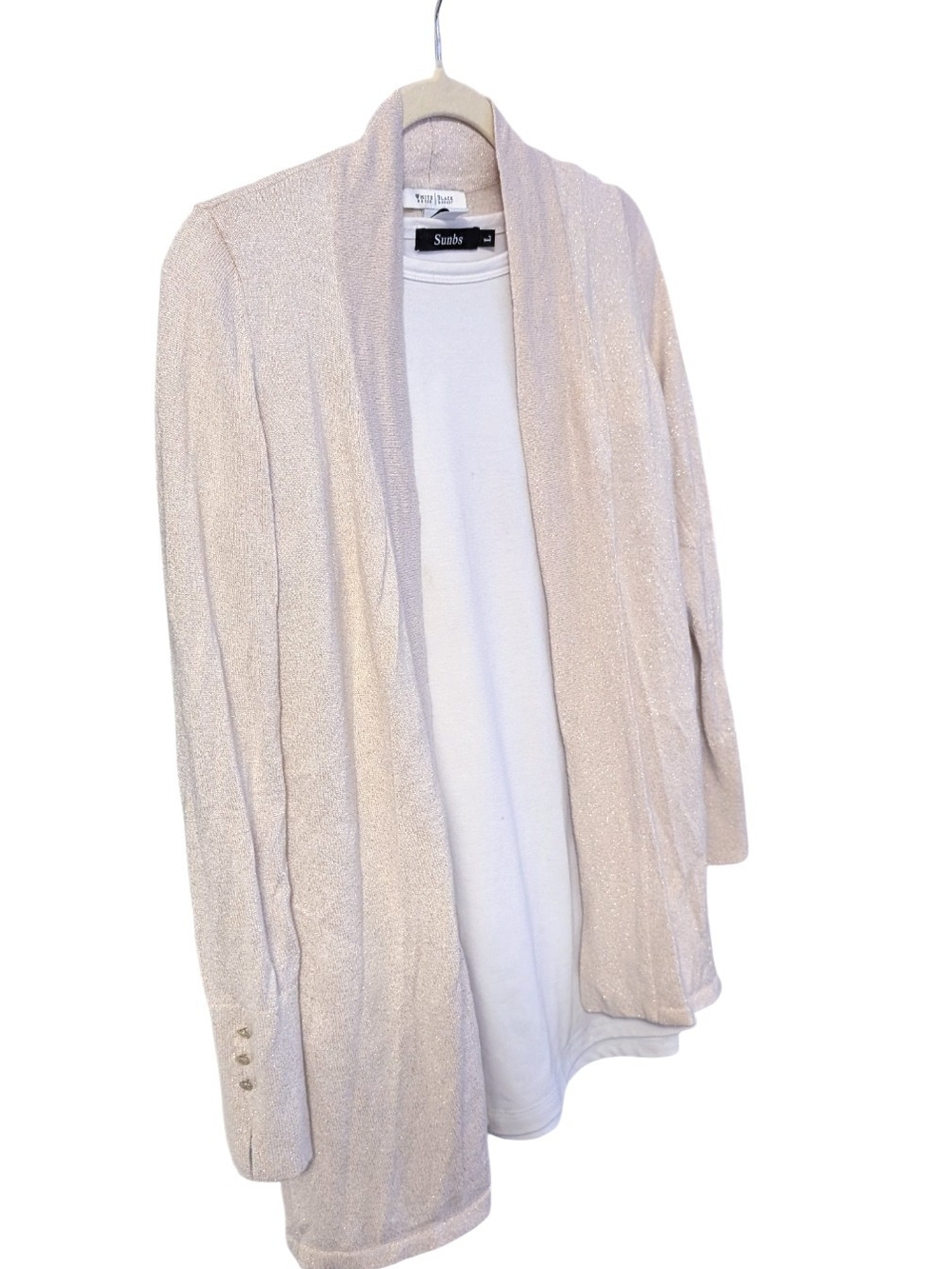 White House Black Market Metallic Gold Shimmer Open Cardigan Size M